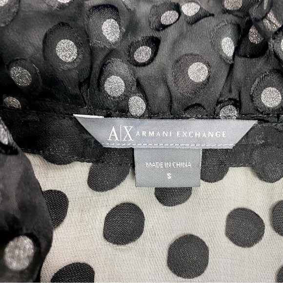 Ax Armani Exchange Ruffle Collar Polka Dots Sheer Blouse In Black - Picture 5 of 7